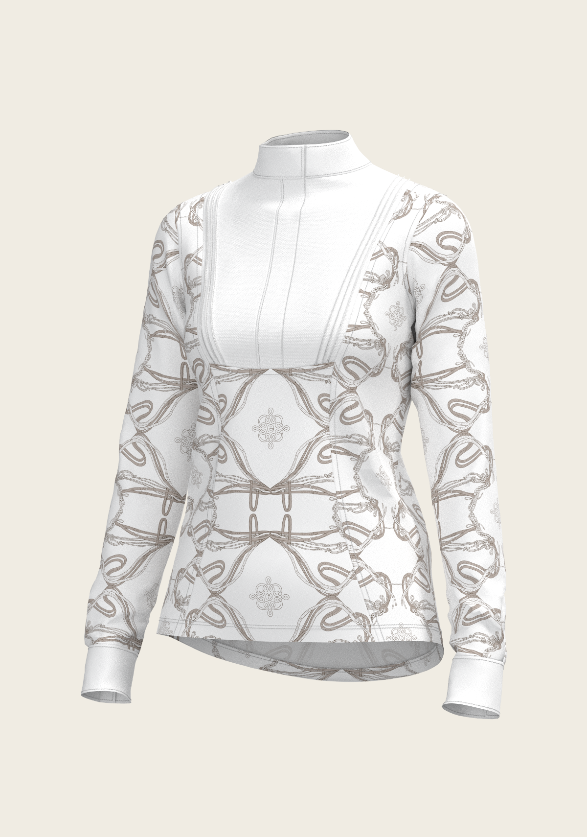 Short Pleated Roped Bridles on White Long Sleeve Show Shirt