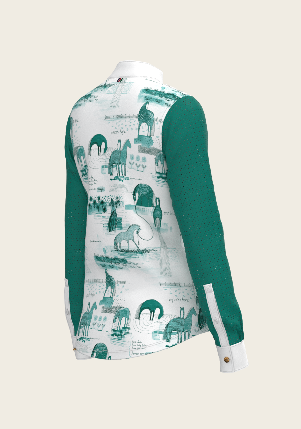Daydreaming Horses in Green Short Pleated Long Sleeve Show Shirt